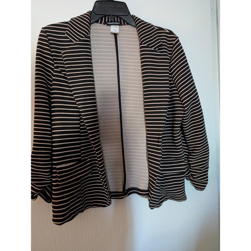 Wearever Women's Large Black Pink Stripe Open Front Blazer